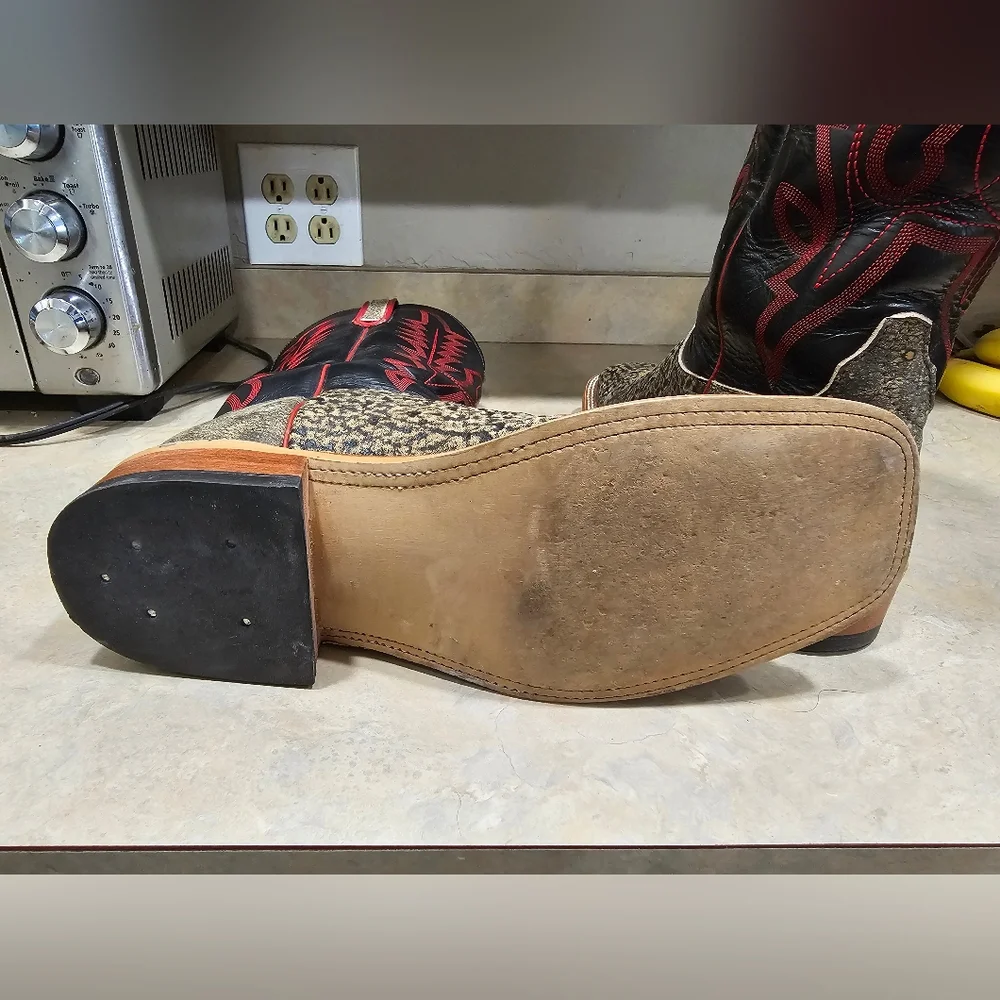 Men's 11.5 Anderson Bean Genuine Giraffe Square Toe Cowboy Boots - Picture 12 of 16